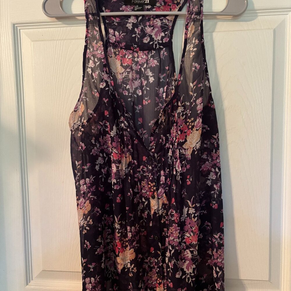 Size Large Forever 21 floral button up Blouse Sheer